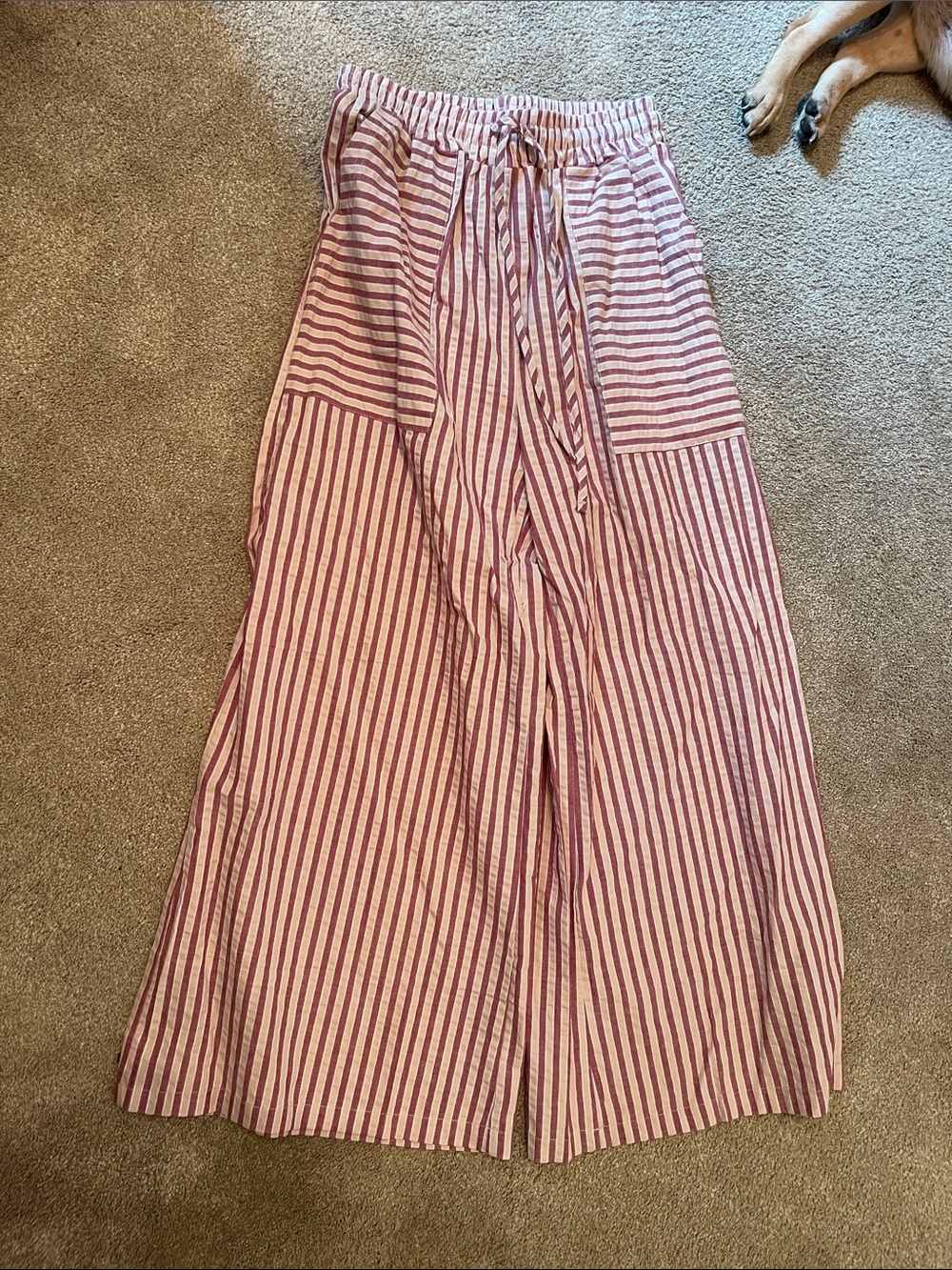 SHEIN Pink & White Vertical Stripe Wide Leg Pants